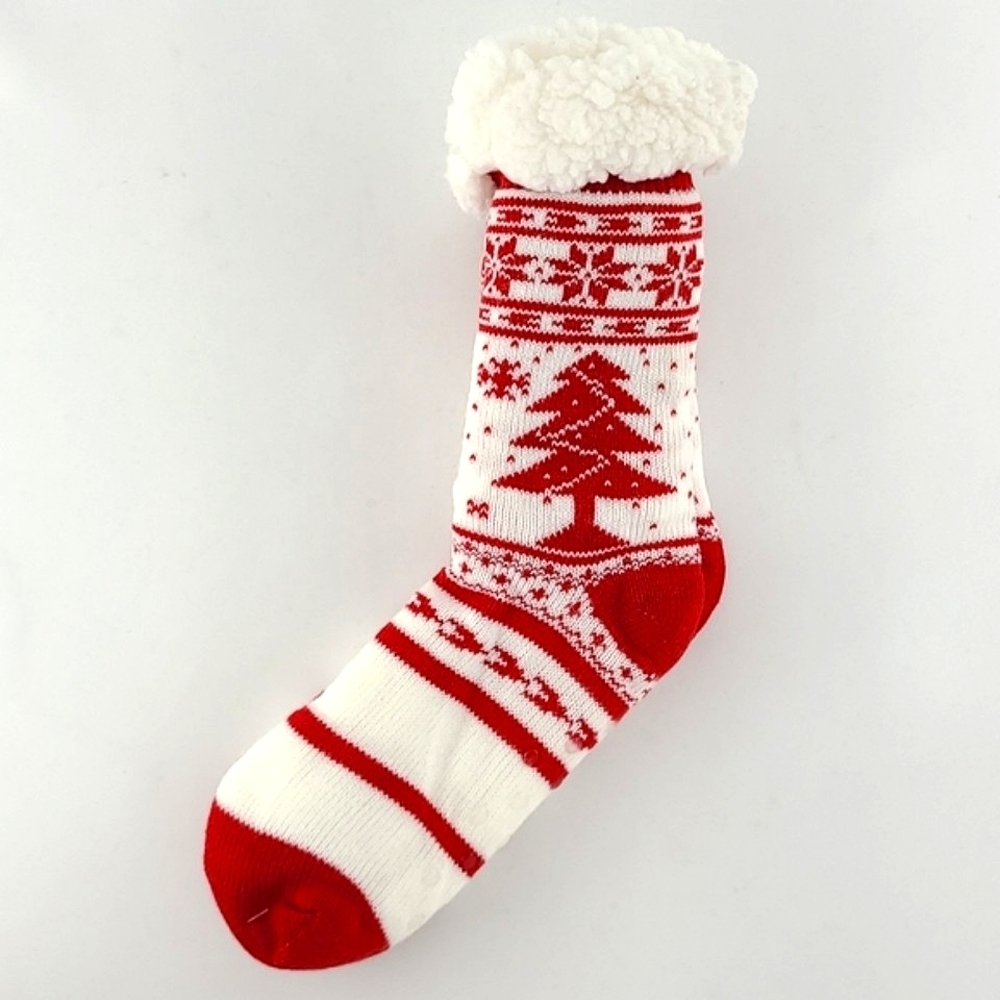 ⭐️3/ $30⭐️ Women's Christmas Knitted Red White Reading Socks Sherpa Fleece S/M